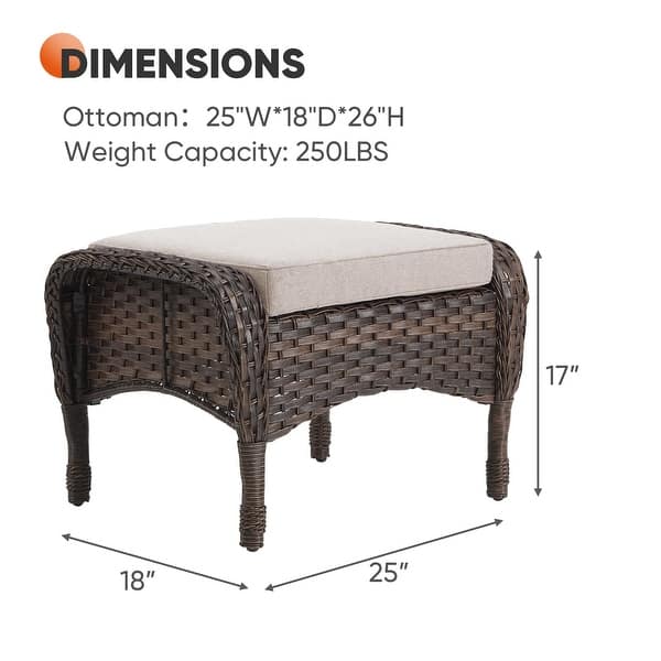 dimension image slide 4 of 7, Outdoor Patio Ottoman with Seat Cushion