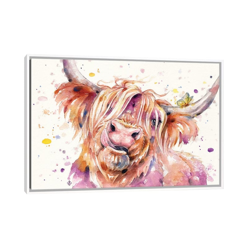 iCanvas "Bad Hair Don't Care (Scottish Highland Cow)" by Sillier Than Sally Framed Canvas Print - White - 32x48