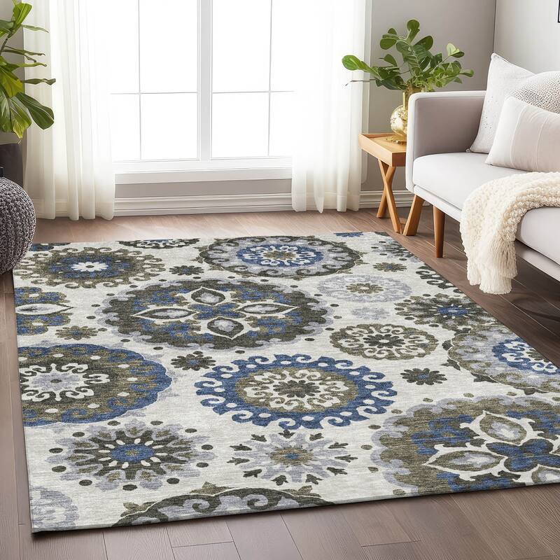 Premium Washable Super Soft Boho Suzani Mayfield Rug - Pewter - 2' 6" x 3' 10" - Rectangle