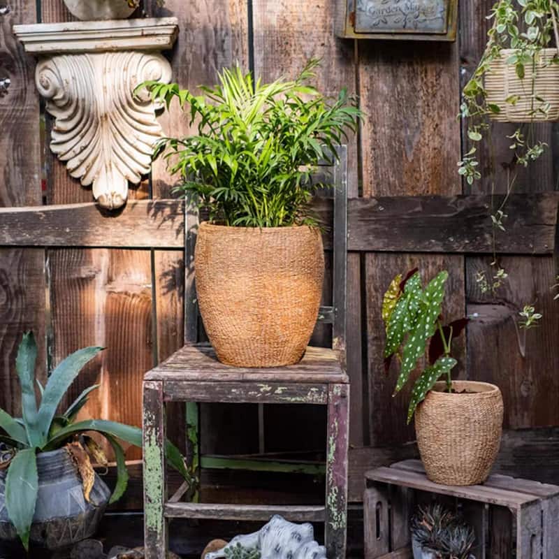 RusticReach Faux Grass-Woven Cement Planter