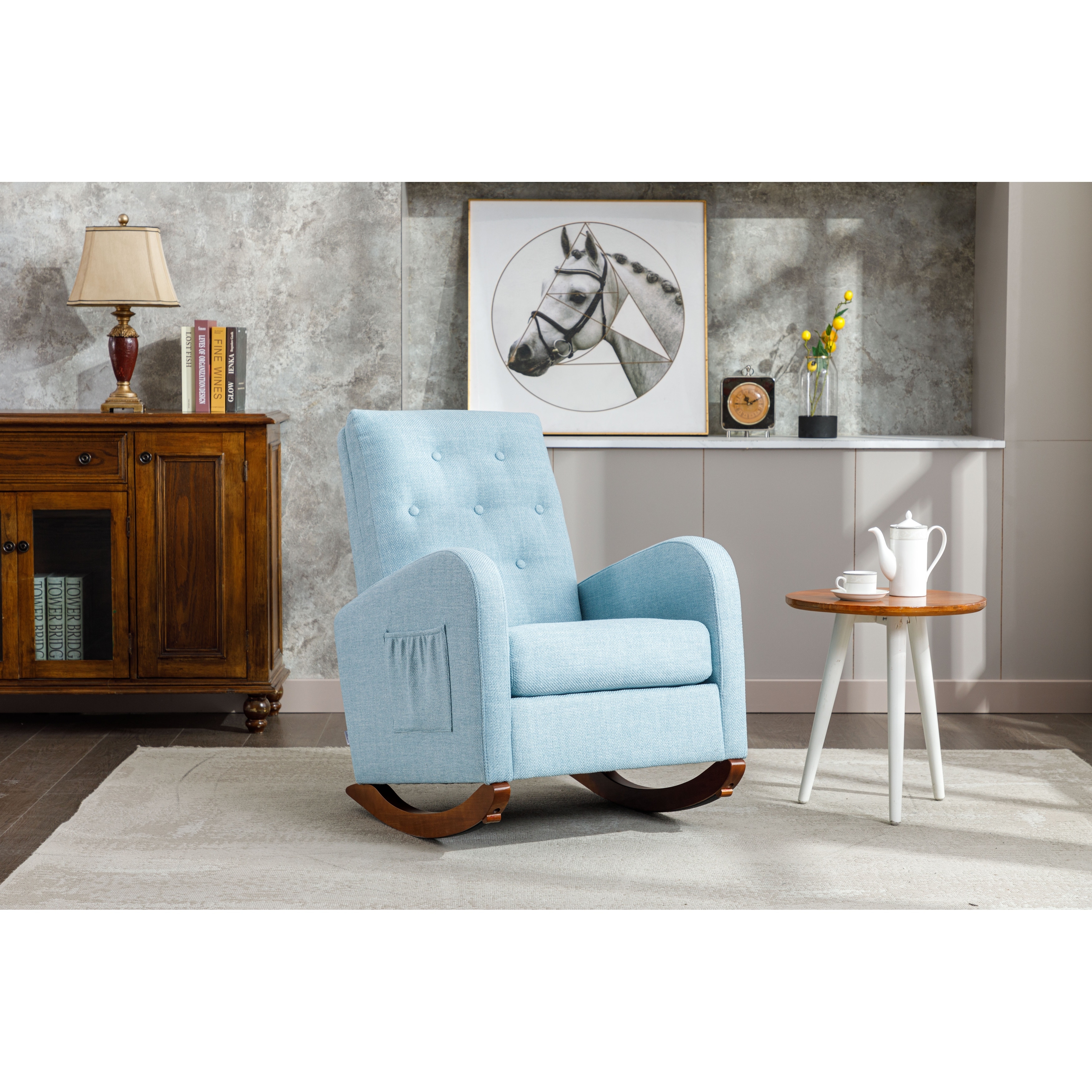 Light Blue Tufted Sofa Chair Baby Room Rocking High Backrest