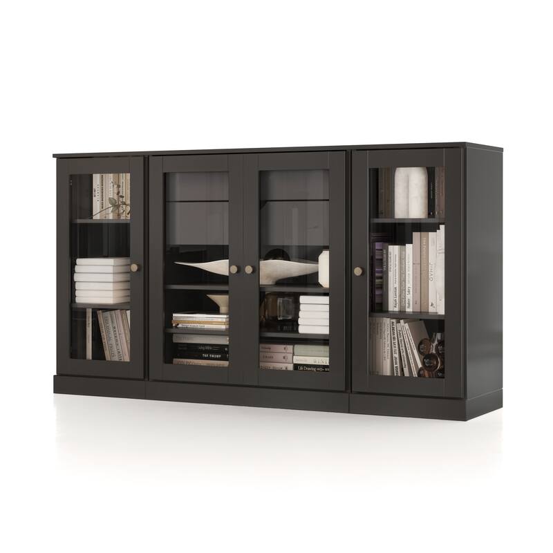 Palace Imports 100% Solid Wood 65" Sideboard with Clear Glass Doors, 2-Drawers and Adjustable Shelves