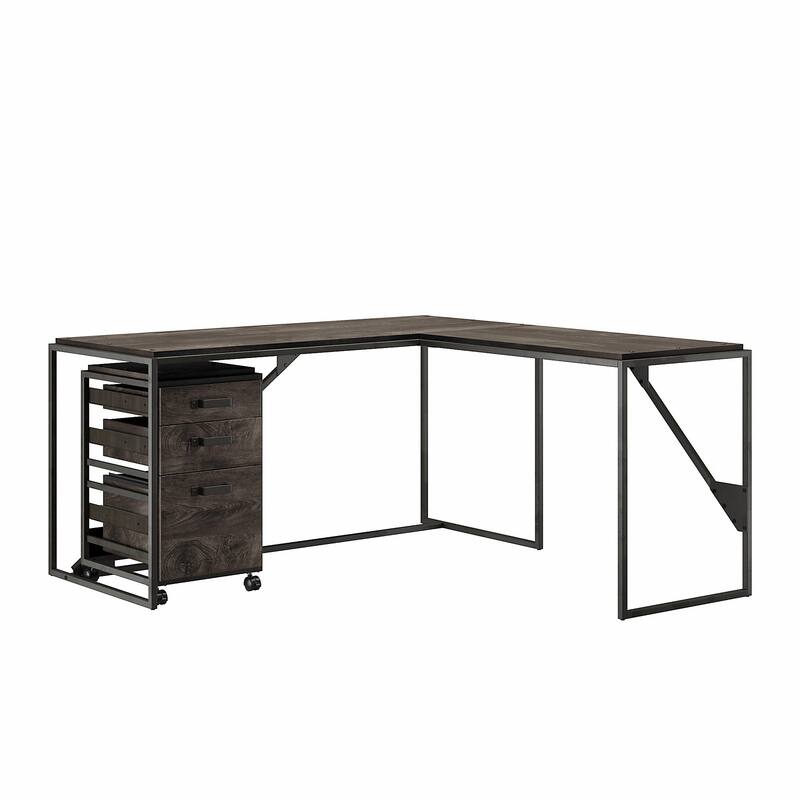 Refinery 62W L Shaped Industrial Desk with Drawers by Bush Furniture