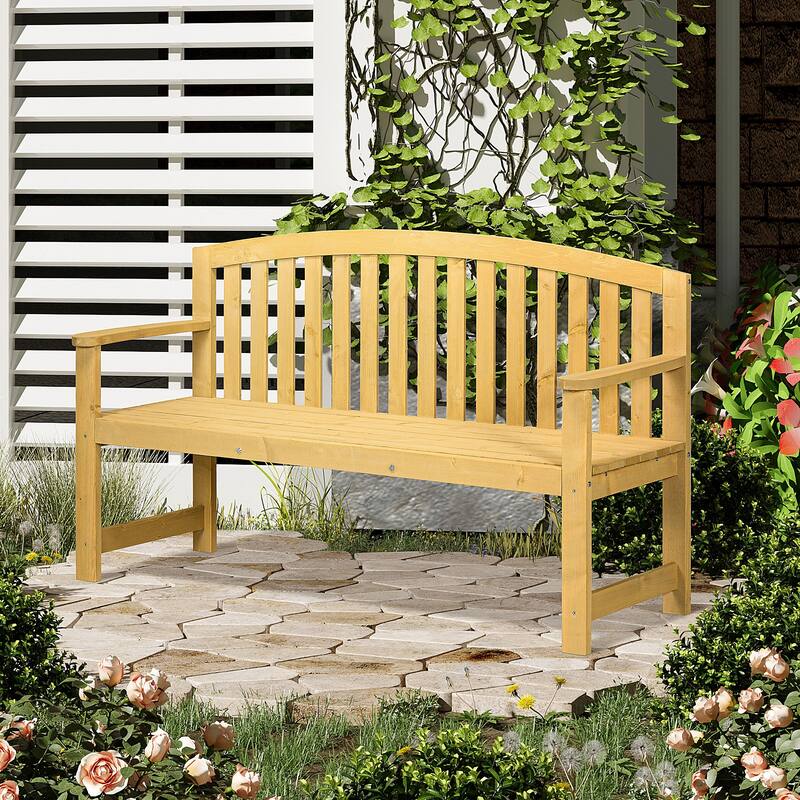 Outdoor Wood Bench, 2-Seater Garden Bench With Backrest And Armrest, Patio Bench For Patio, Porch, Poolside, Balcony