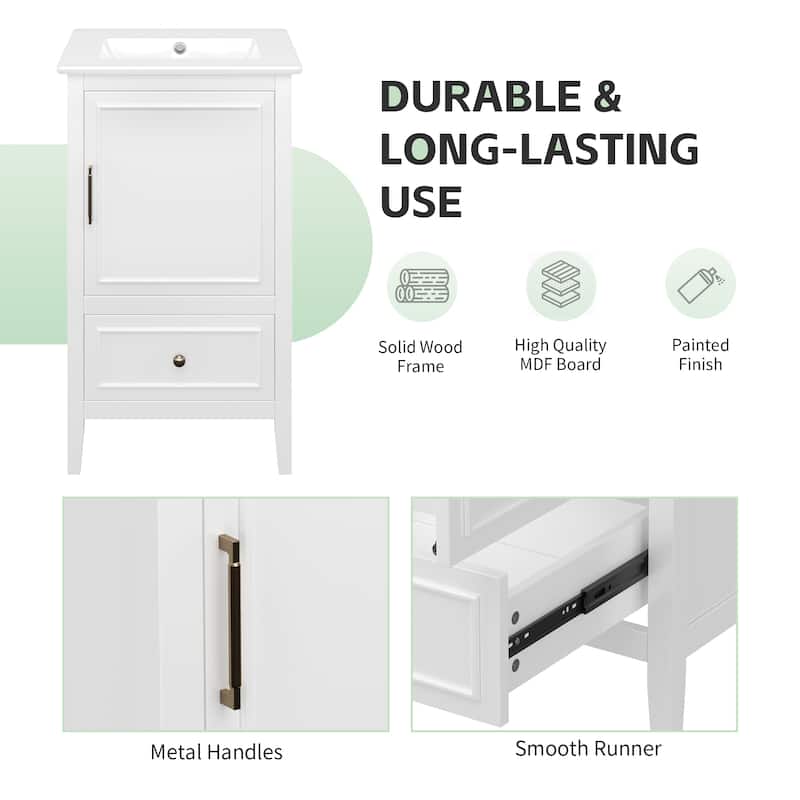 20" Bathroom Vanity with Sink, Bathroom Cabinet with Two Doors, Door Shelf Storage and Adiustable Foot Pads, A Drawer