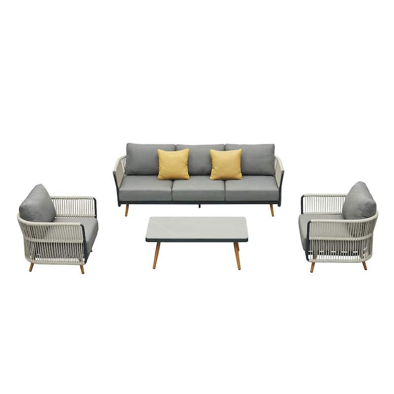 HIGOLD BAY 4-Piece Outdoor High-Back Seating Conversation Set with Cushions, Aluminum - 4 Pieces