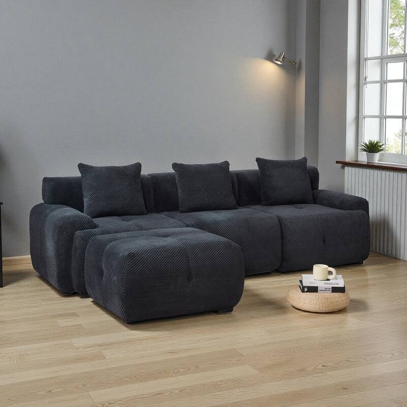 104.3" Modular L-Shaped Sectional Sofa, 4-Piece Oversized 3-Seater Cloud Couch with Ottoman, Tufted Deep Seat & 3 Pillows