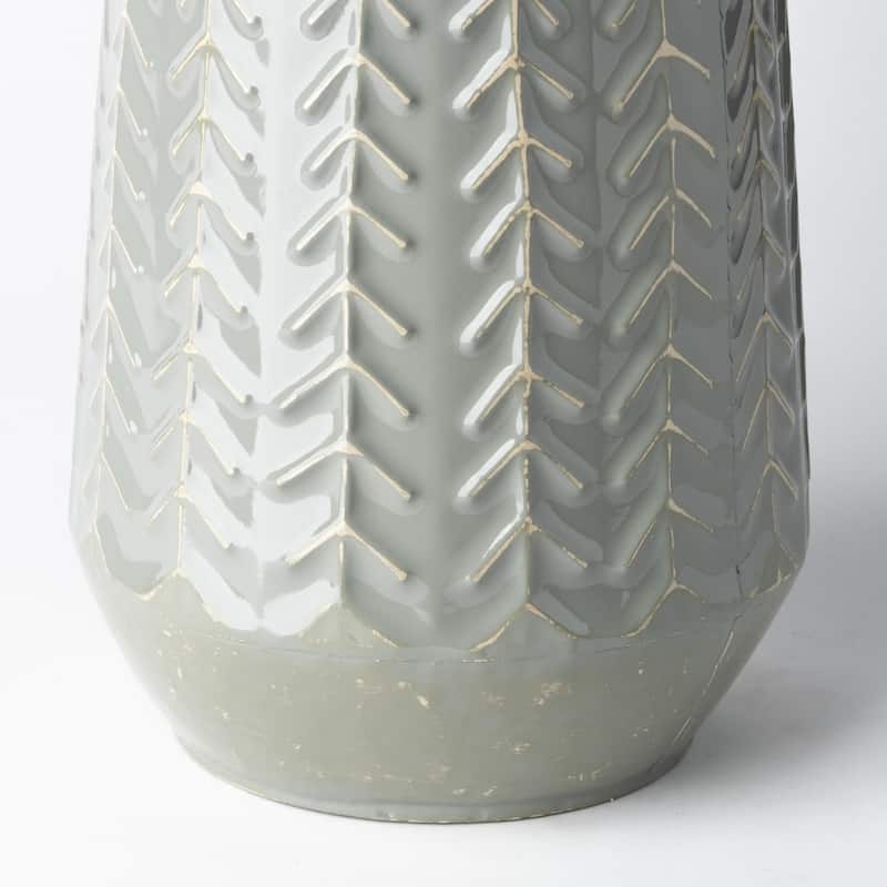 Modern 11-inch Green Abstract Cylinder Metal Table Vase for Living Room