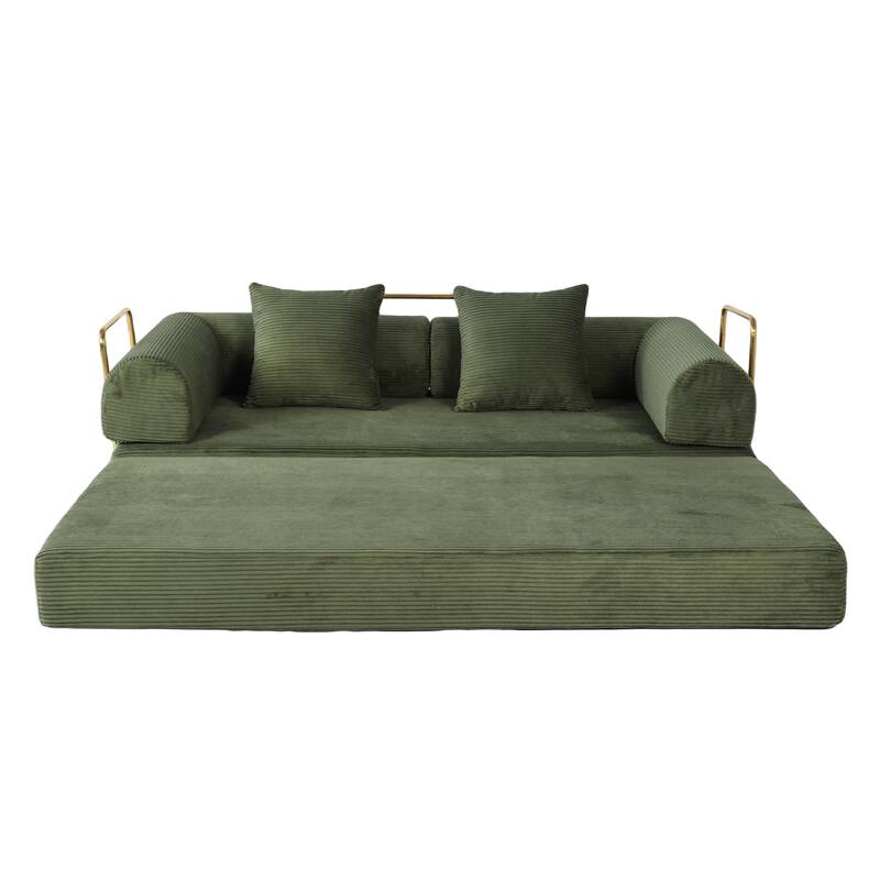 2-in-1 Convertible Floor Sofa Bed, Foldable Compressed Loveseat Lounge, Faux Fur Upholstered Cloud Boneless Couch with 2 Pillows