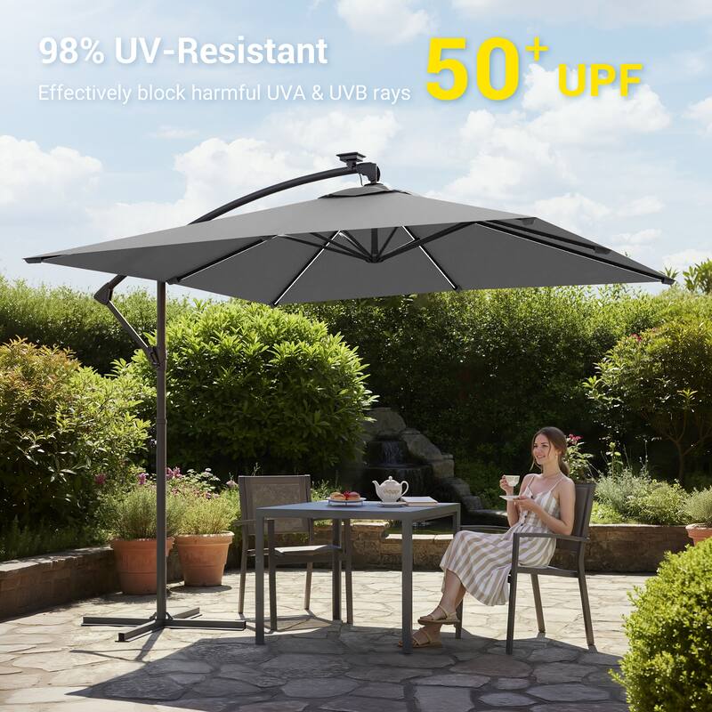 Sonkuki Outdoor 8.2x8.2FT LED lighted Patio Offset umbrella for Garden