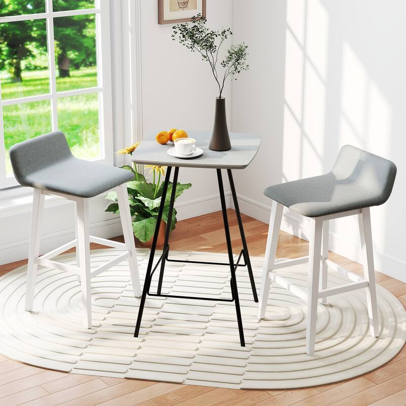 Gymax 29'' Upholstered Barstools w/ Low Back Footrest & Wood Legs for