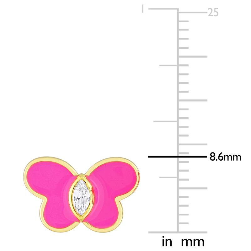 Miadora Created White Sapphire Butterfly Enamel Stud Earrings in Yellow Plated Sterling Silver