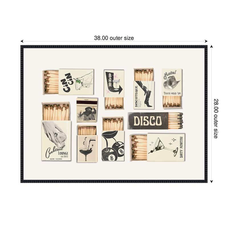 Kate and Laurel Vintage Matchboxes Neutral Black and Beige by Honey Island Studio Framed Canvas Wall Art Print