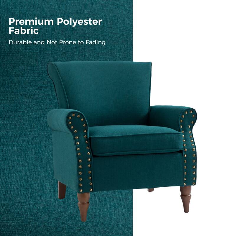 Nyctelius Upholstered Comfy Accent chair with Turned Wooden Legs and Nailhead Trim Set of 2 by HULALA HOME
