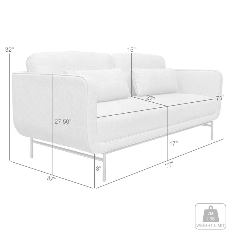 Lilou 77" Fabric or Velvet 3 Seater Sofa Sofa with Antique Brass Metal Legs