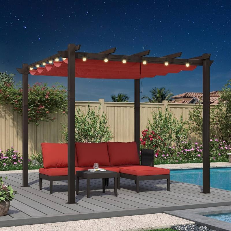 PURPLE LEAF Outdoor Retractable Bronze Metal Pergola w Canopy for Beach Deck Gazebo