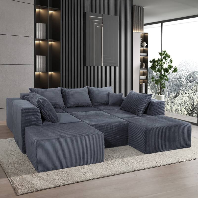 GDFStudio - 8-Piece Modular U-Shaped 155" Sectional Sofa with Chaise Lounge and Bed