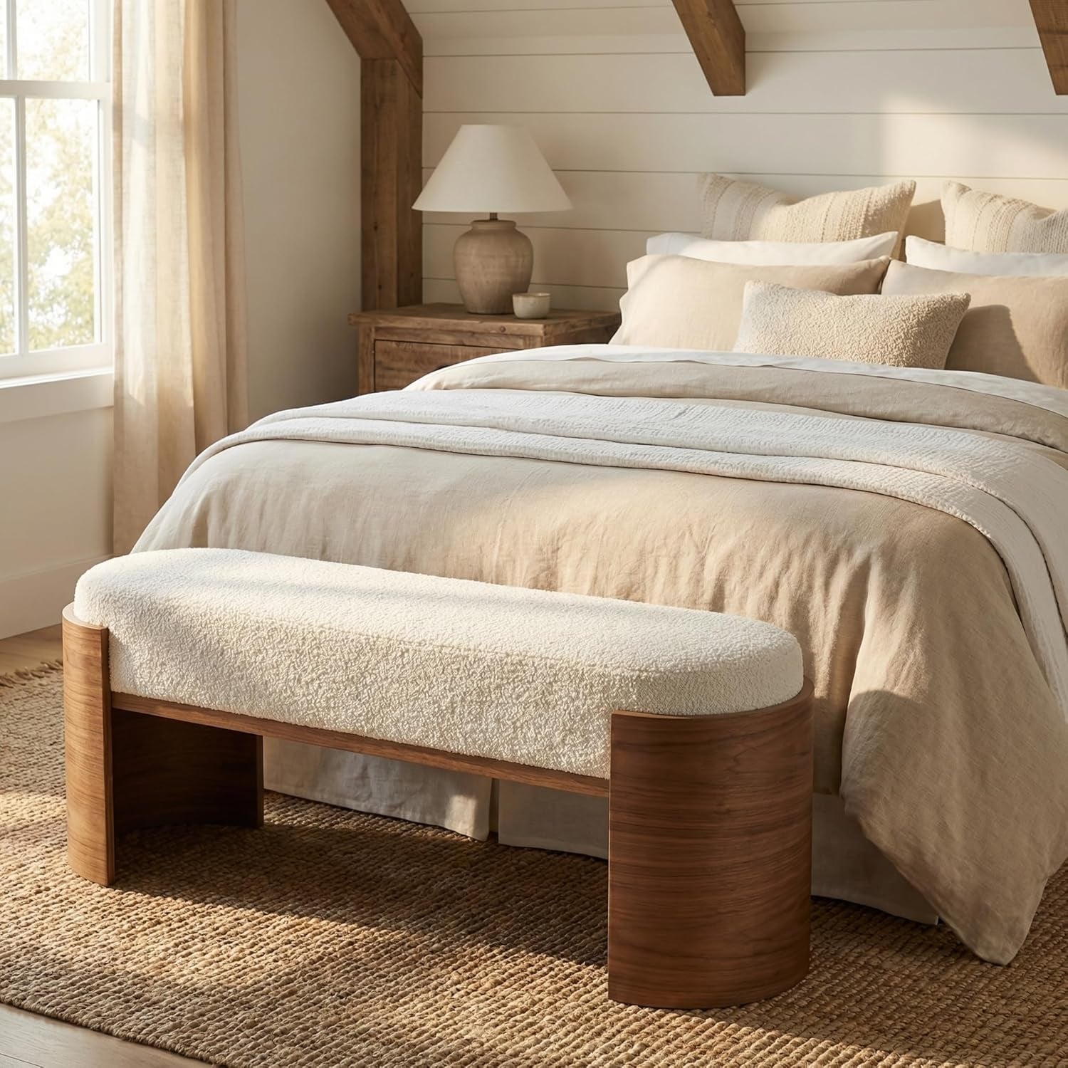 47 Inch Upholstered Entryway Bench, Solid Wood End of Bed Bench Seat with Cushion - 47.24" W × 13.78" D × 17.72" H