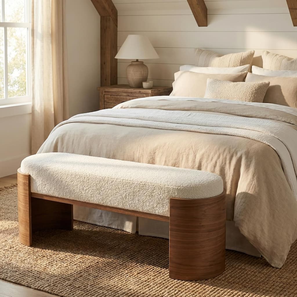 47.24" Upholstered Entryway Bench, Solid Wood End of Bed Bench for Bedroom