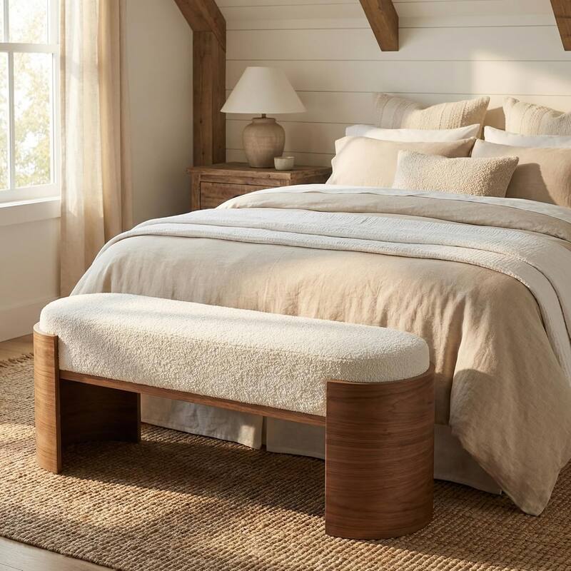 47.24" Upholstered Entryway Bench for Bedroom, Curved Support Legs