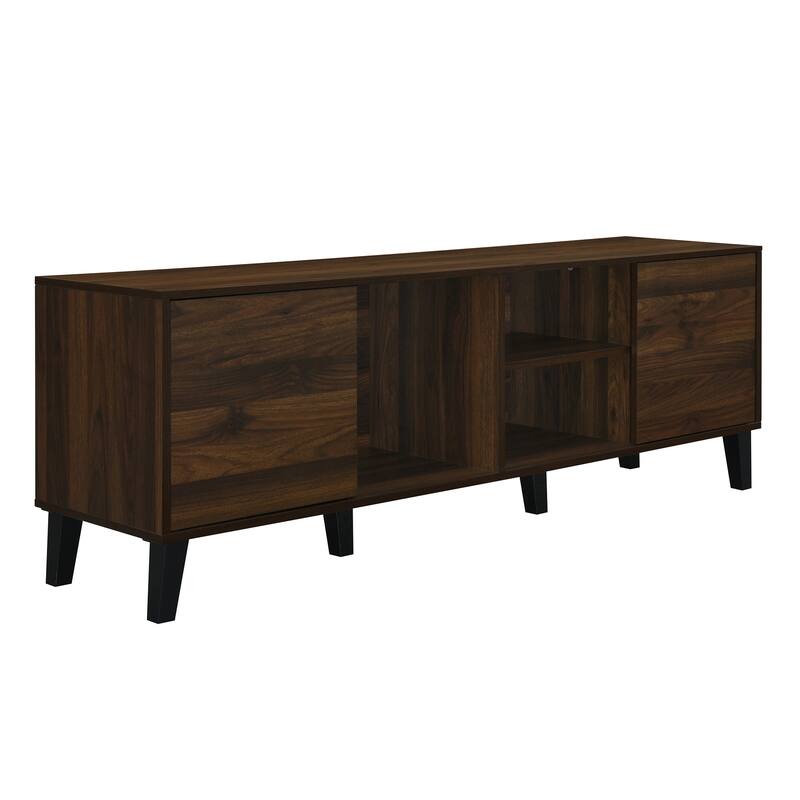 63" Mid-Century TV Stand for 70" TVs - 2 Cabinets and 3 Open Shelves, Console with Easy Assembly