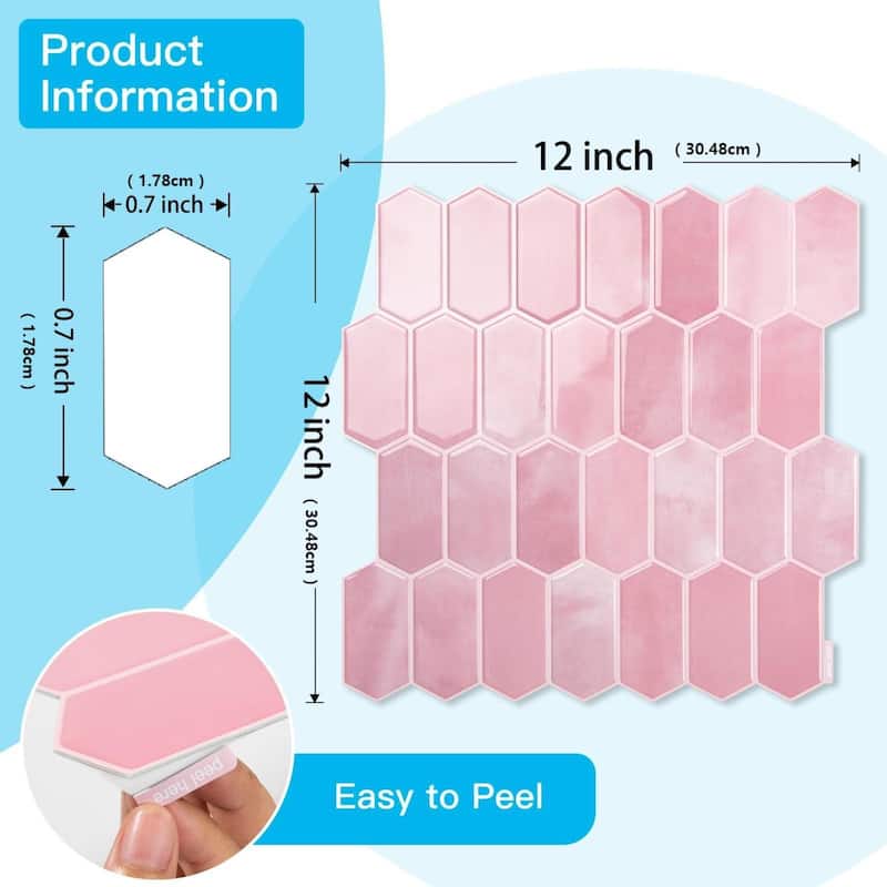 Art3d 10pcs Peel and Stick Backsplash Thickened Wall Tiles, 12''x12'', Cover 10 Sq.Ft.