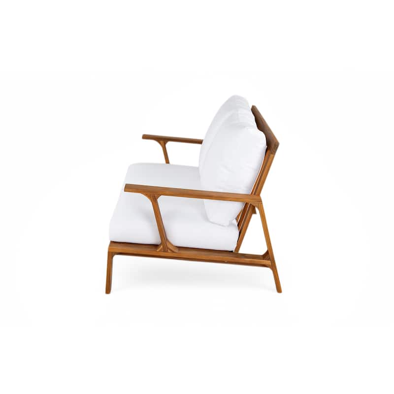 Scott Living Doris 4 Piece Outdoor Slat Design Acacia Wood Upholstered Seating Set