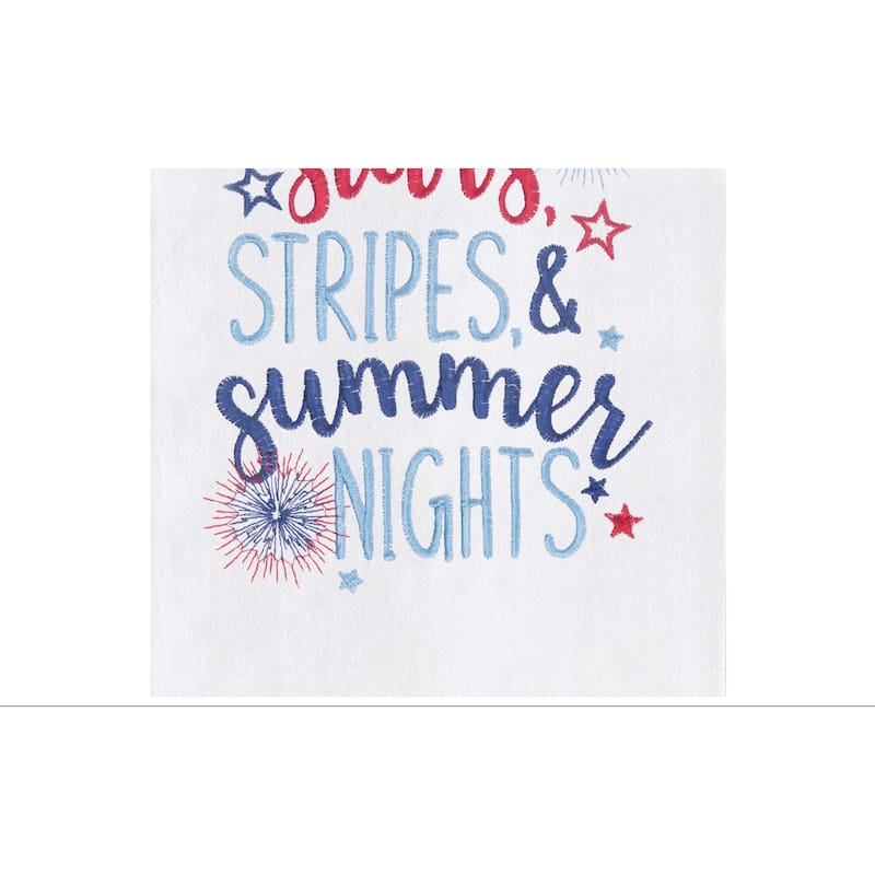 Star Stripes & Summer Nights Embroidered Cotton Flour Sack Kitchen Towel