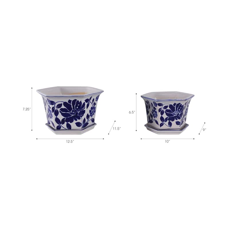 Stoneware Saucer Planters Attached Base for Home Garden (Set of 2)