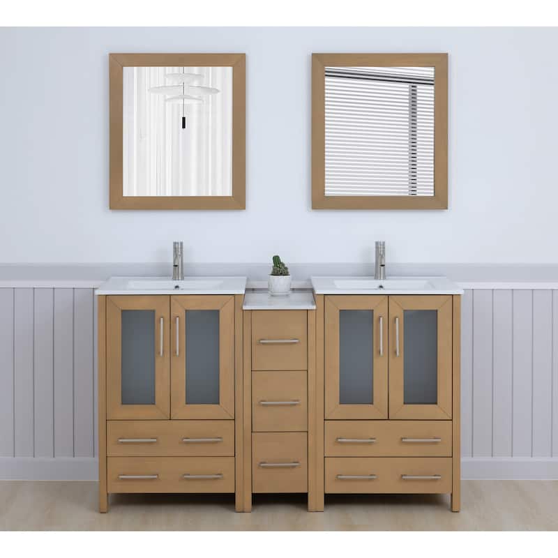 Vanity Art 60 in. Double Sink Bathroom Vanity with Top and Mirrors - 60 X 18.1 X 35.8