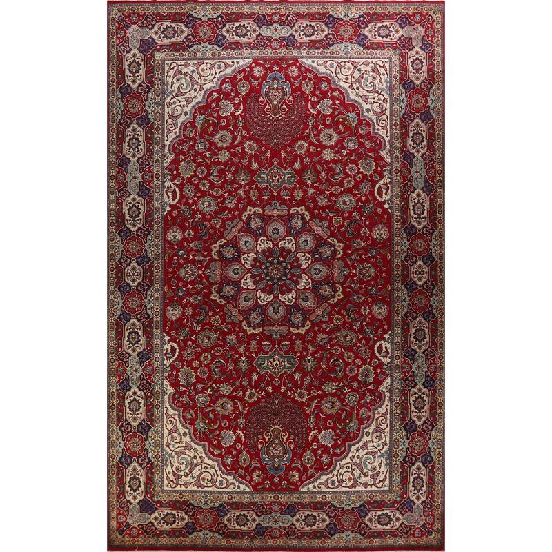 Hand Knotted Oriental 100% Wool Carpet Traditional Floral Red Tabriz Area Rug - 16' 10'' X 10' 0''