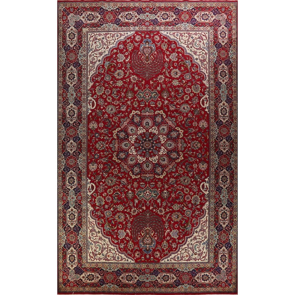 Hand Knotted Oriental 100% Wool Carpet Traditional Floral Red Tabriz Area Rug - 16' 10'' X 10' 0''