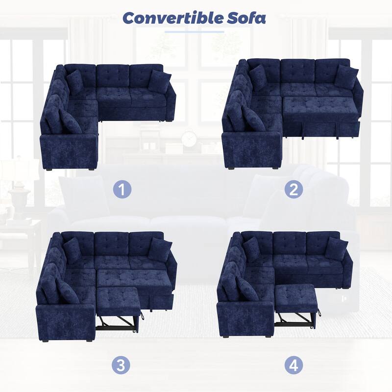 Roomfitters Pull-Out L-Shape Sofa Bed with Wheels, USB Ports, and Power Sockets, Functional Sleeper Sofa for Living Room Comfort