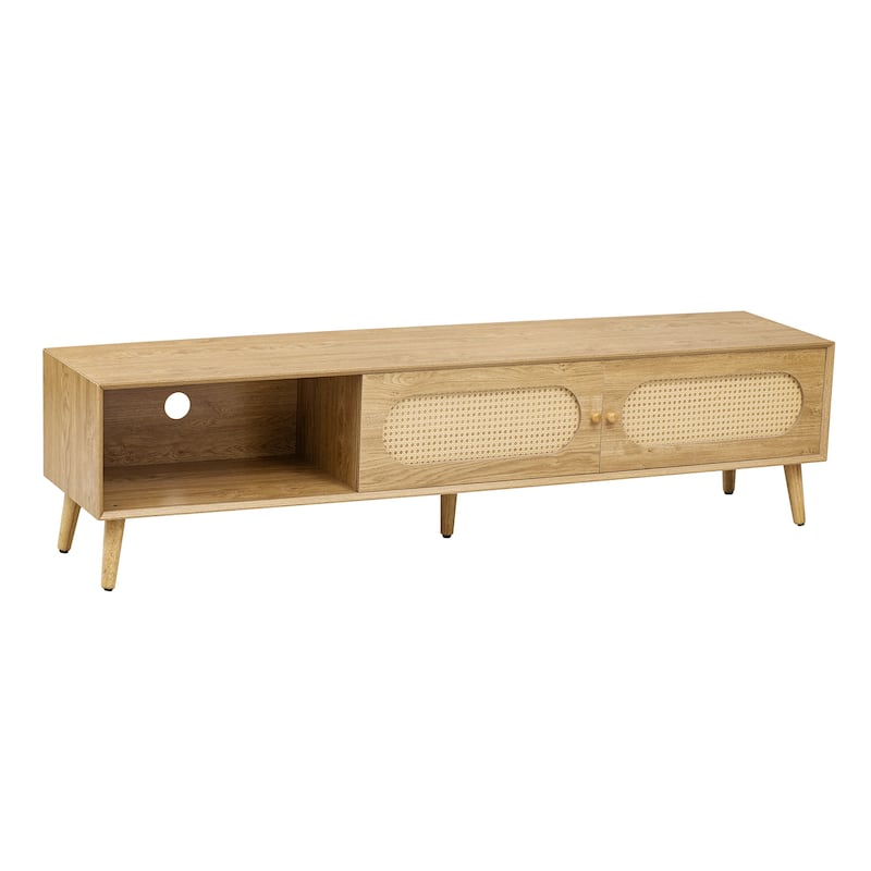 TV Stand for TVs up to 80" , Modern Media Console, Entertainment Center with Wood Legs, TV Cabinet for Living Room