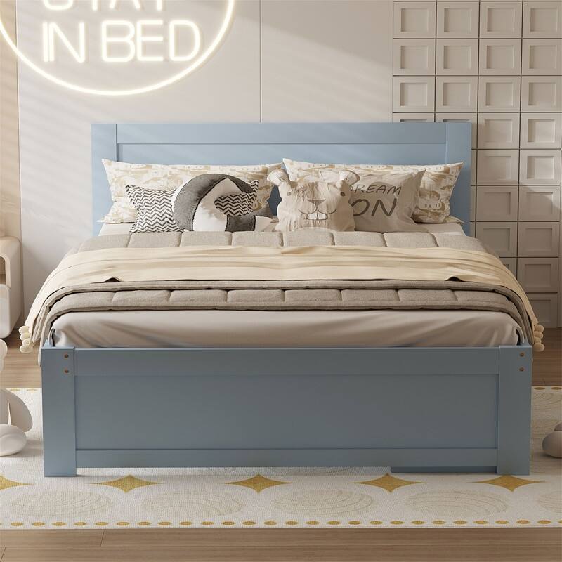 Twin/Full Size Platform Bed with Drawer and 2 Storage Shelves, Modern Bed Frame with Headboard and Large Storage Space