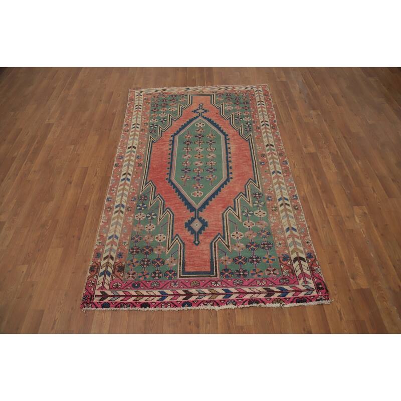 Hand Knotted Oriental 100% Wool Carpet Traditional Medallion Oranges & Rust Hamedan Area Rug - 6' 7'' X 3' 11''