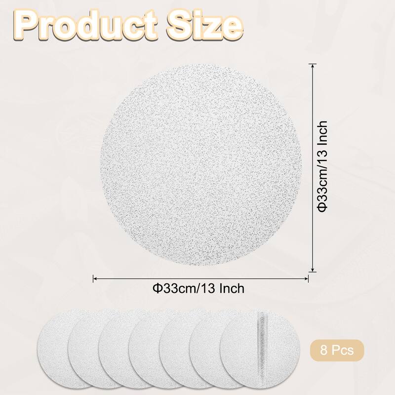 8Pcs Disposable Round Placemats, 13" Metallic Glitters Foil Mesh Mats - Star Silver