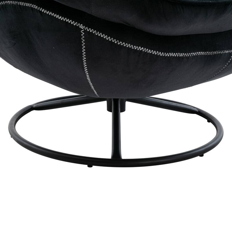Velvet Swivel Accent Chair with Ottoman & Metal Legs (360° Rotation)