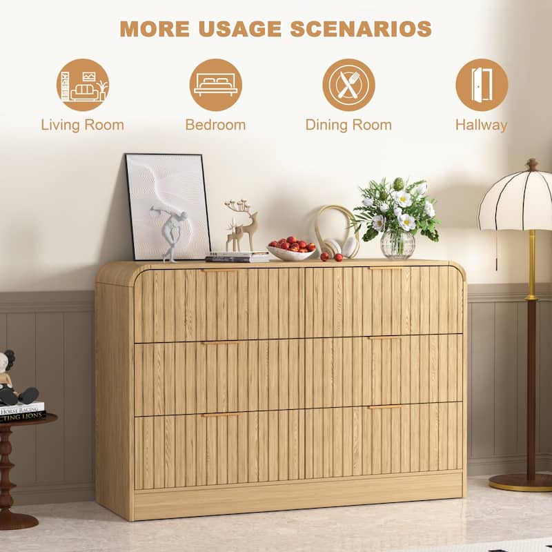 VEIKOUS 6-Drawer Wood Dresser for Bedroom, Mid-Century Modern Chest of Drawers with Anti-Tipping Device