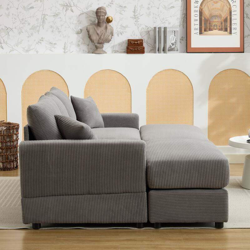 Sectional Couch Sofa for Living Room, Modern Corduroy Modular Couch with 2 Ottoman, Corduroy Sofas for Apartment, Office