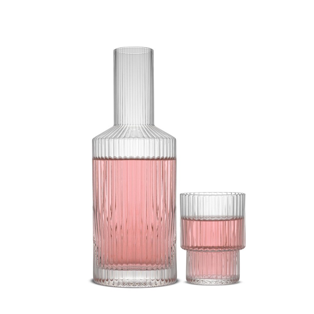 JoyJolt Hali Glass Carafe Bottle Pitcher with 6 Lids - 35 oz - Set of 3