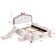 preview thumbnail 4 of 9, Full Size PU Upholstered Platform Bed with Seashell Shaped Headboard, LED Light and Slide, Wood Kids Bed Frame, Pink+White
