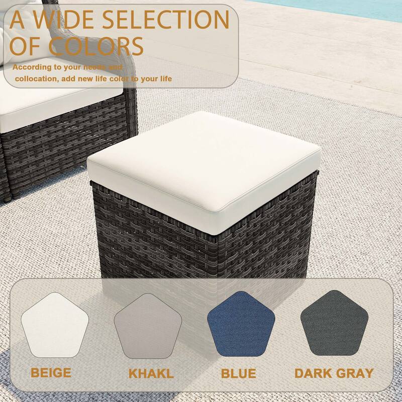 Outdoor 17.7" W Square Rattan Ottoman Patio Ottoman with Seat Cushion