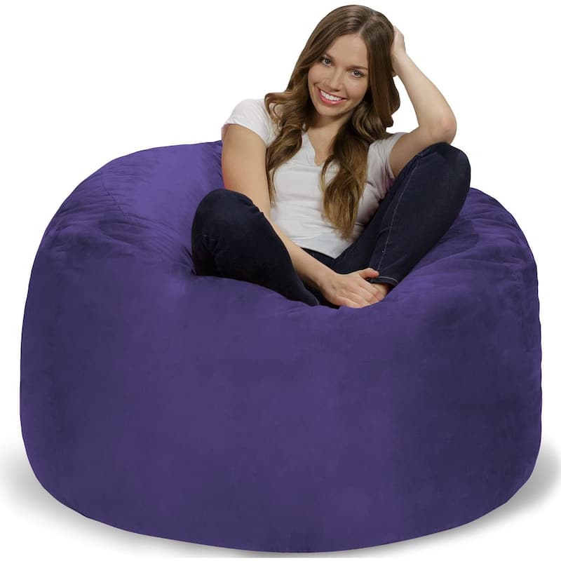 Bean Bag Chair 4-foot Memory Foam Removable Cover Bean Bags - Purple Micro Suede