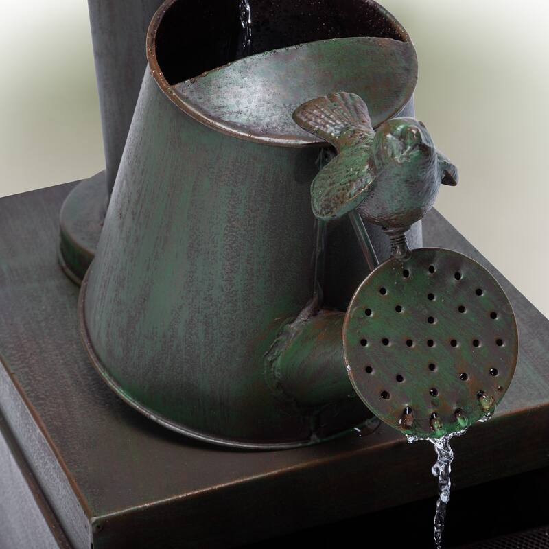 Alpine Corporation 24" Tall Indoor/Outdoor Birdhouse and Watering Can Floor Water Fountain