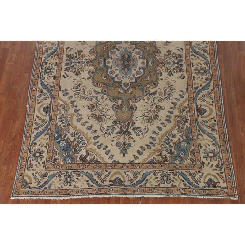 Tabriz Persian Vintage Rug Hand-Knotted Traditional Wool Carpet - 6'5"x 9'7"