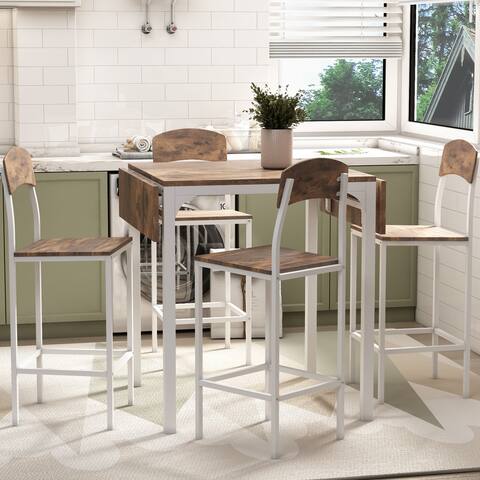 5-Piece Counter Height Dining Table Set with Drop Leaf Dining Table and 4 Dining Chairs