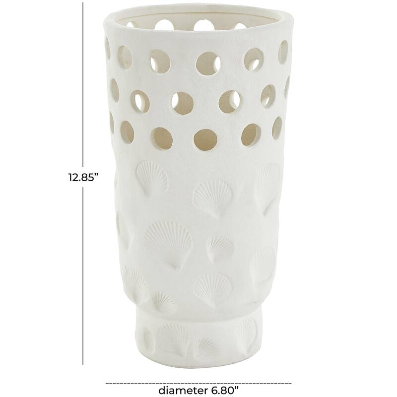 Ceramic Shell Decorative Vase with Circular Cutouts - White - Roche River Decor