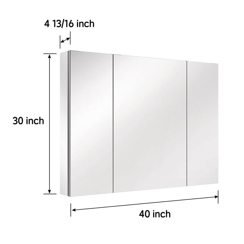 40x30 in Tri-View Mirrored Medicine Cabinet, 3-Door Triple Swing, Copper-Free, Blum Soft-Close, Recessed/Surface