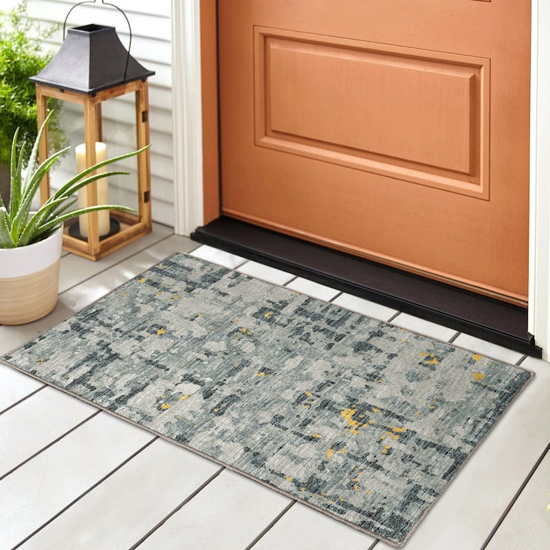 Indoor/ Outdoor Bravado Abstract Crosshatch Caramel Washable Area Rug - 1'8" x 2'6" - Gilded